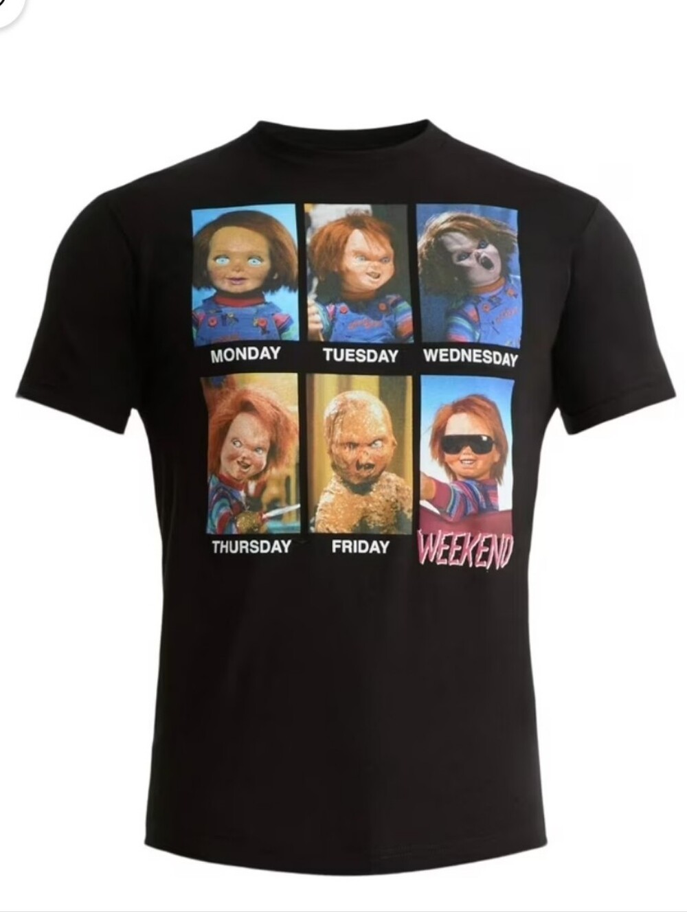 Black Short-Sleeve Graphic Tee with Chucky Weekday Panels SIZE 3XL